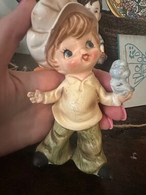 Vintage Style Kids Figurine Toy - Cream Top & Green Pants